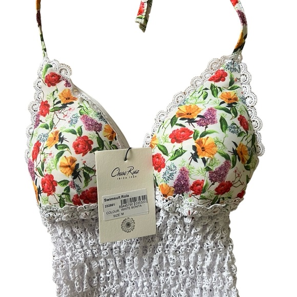 Charo Ruiz Ibiza Rola Crochet Floral One Piece Swimsuit White Bonita NWT Sz M - Picture 4 of 12